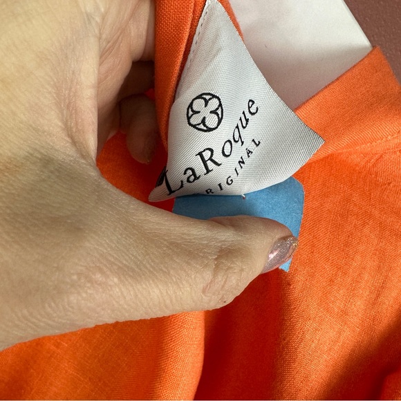 LaRoque Originals orange ruffle 100% linen blouse size small - Picture 6 of 8